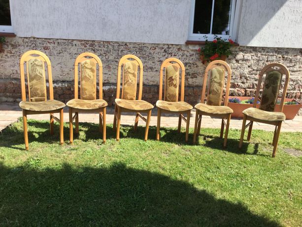 Krzesła drewniane, tapicerowane - komplet 6 sztuk