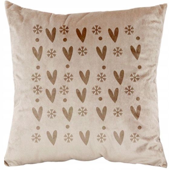 Poszewka welurowa poduszka 40x40 ozdoba Świąteczna Serca śnieżynki