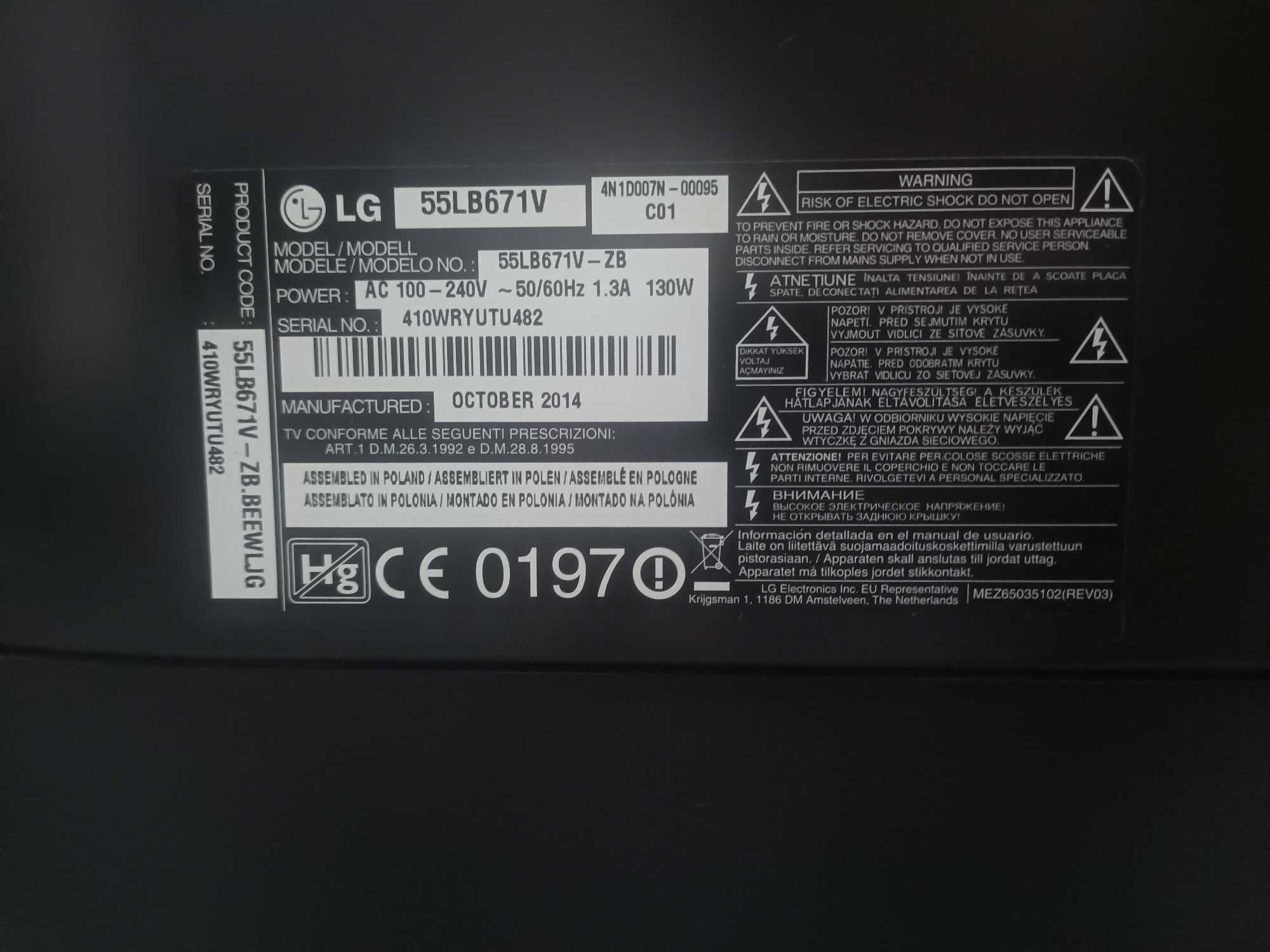 TV Telewizor LG 55LB671V 55 cali, 3D pasywne, okulary, Full HD, Smart