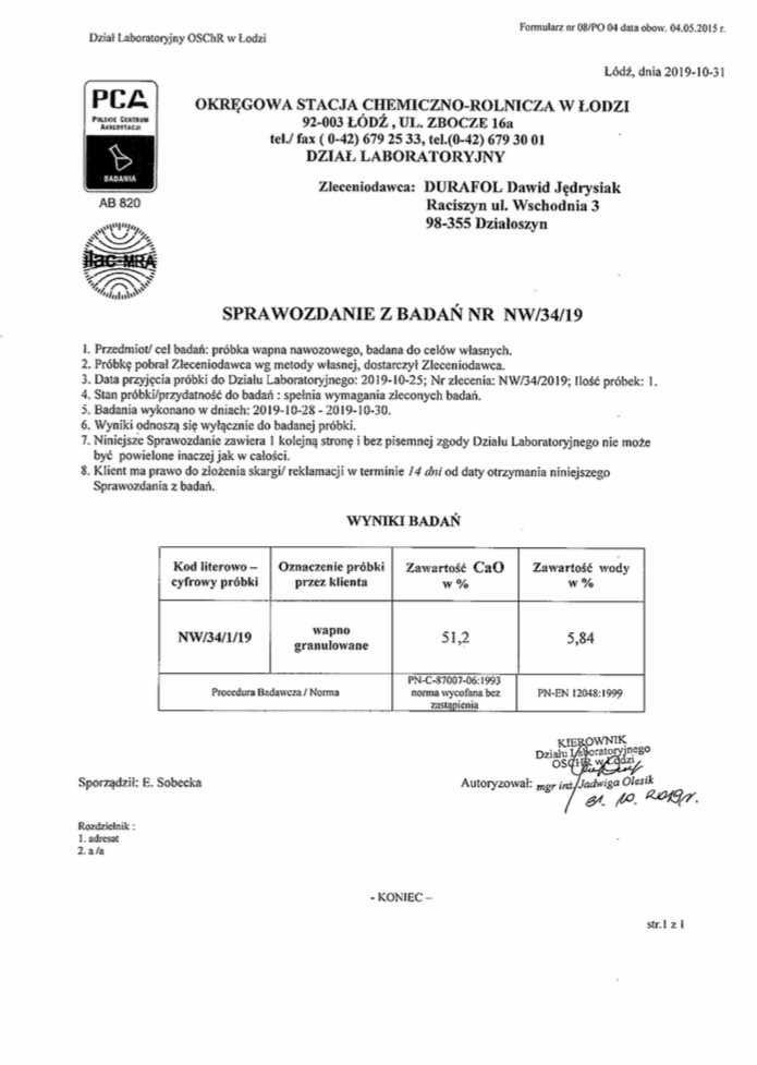 Wapno Węglanowe granulowane