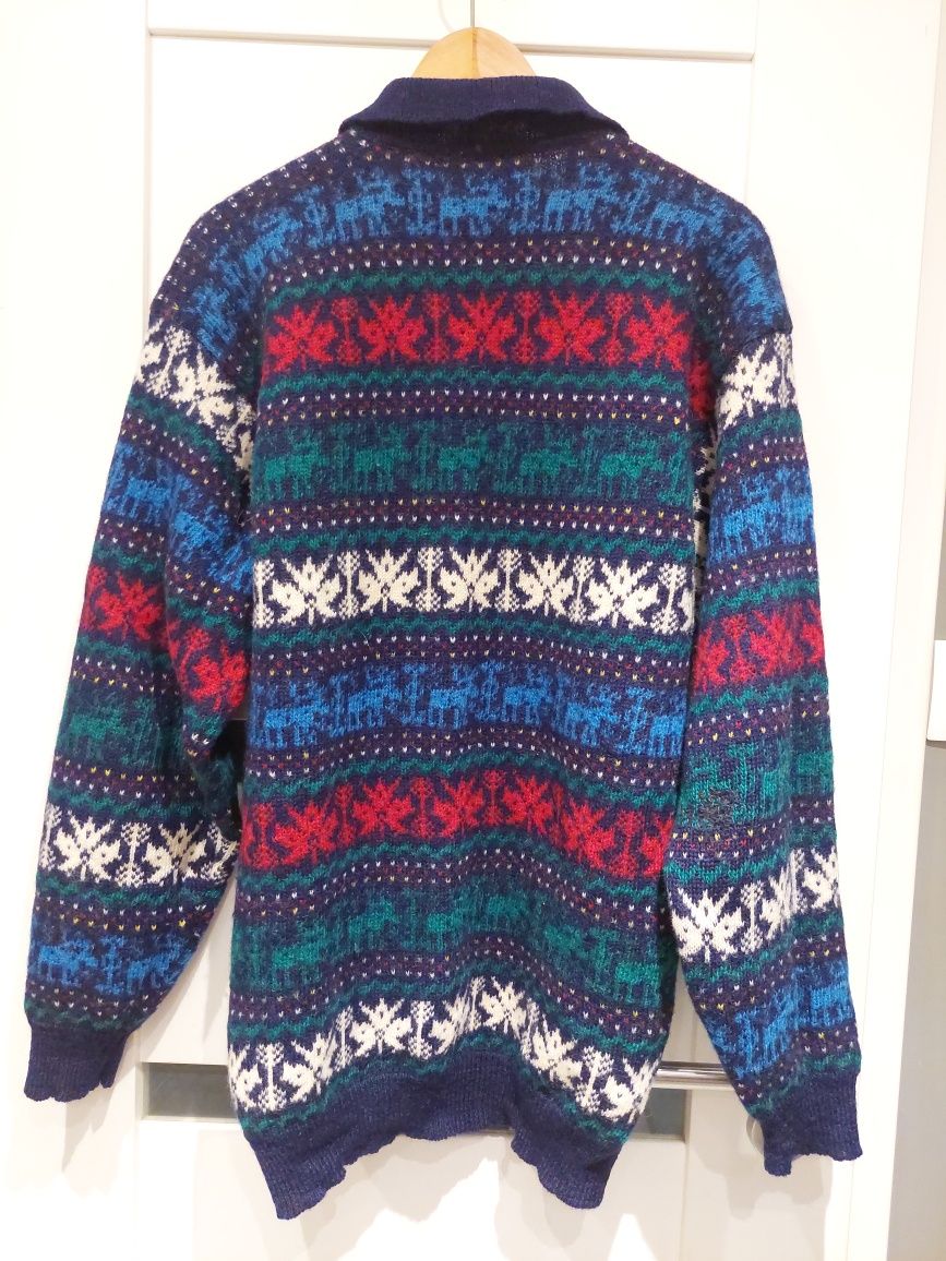 Sweter 100% wełna rozm. L & oversize wzór norweski