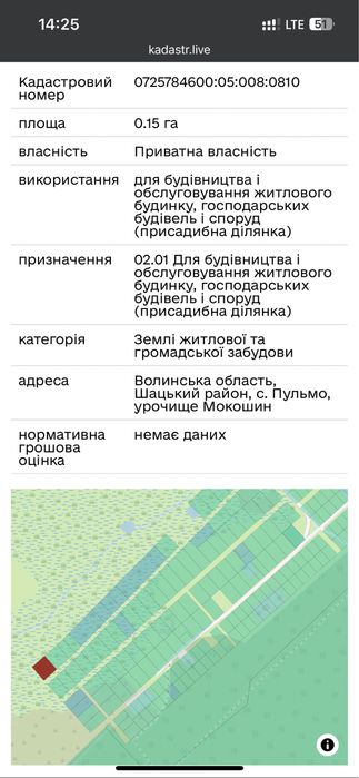 Земельна ділянка с. Пульмо, ур. Мокошин (Світязь)