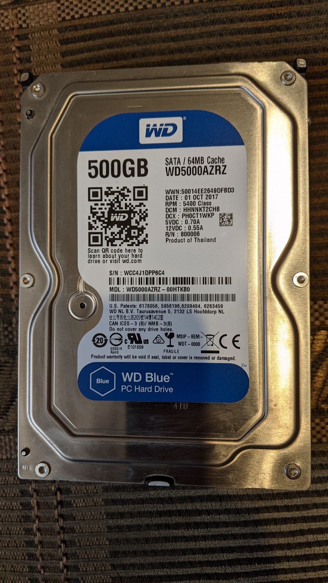 Жесткий диск Western Digital blue 500Gb+кабель Sata