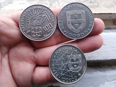 3 moedas de 100 escudos de 1984 a 1991 Belas