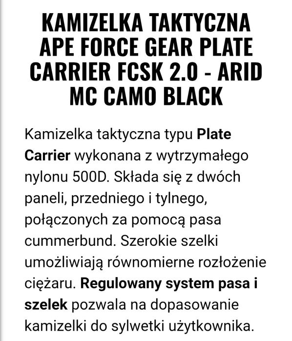 Kamizelka taktyczna APE FORCE GEAR PLATE FCSK 2.0