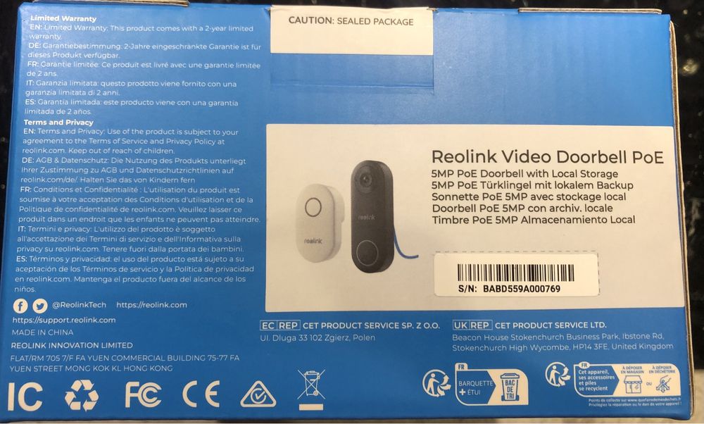 Reolink Video Doorbell PoE 5MP 2K+ Smart Video Doorbell wifi