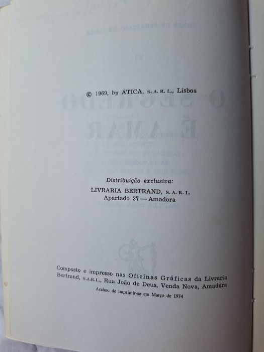 O segredo é amar Obras de Sebastião da Gama 2a ed 1969