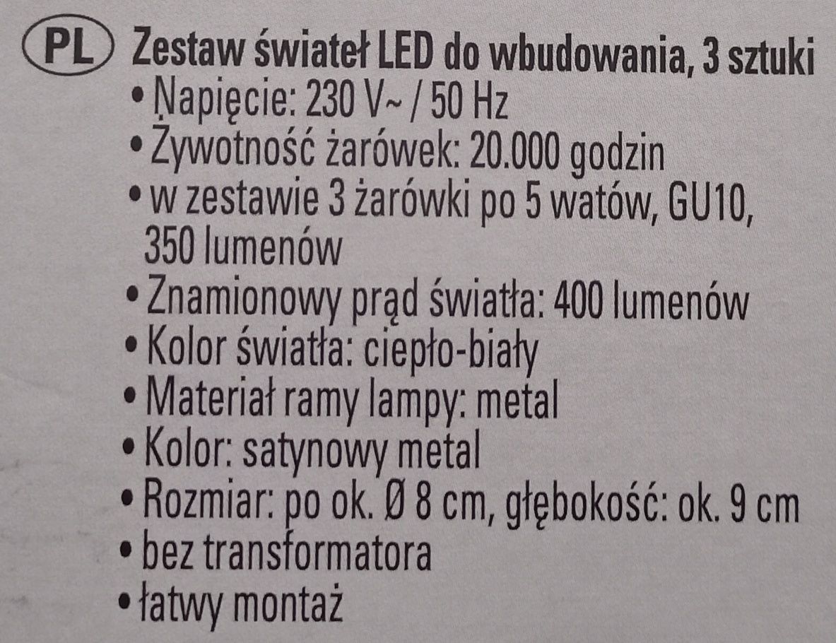 Zestaw 3 sztuki oprawa wpuszczana podtynkowa led