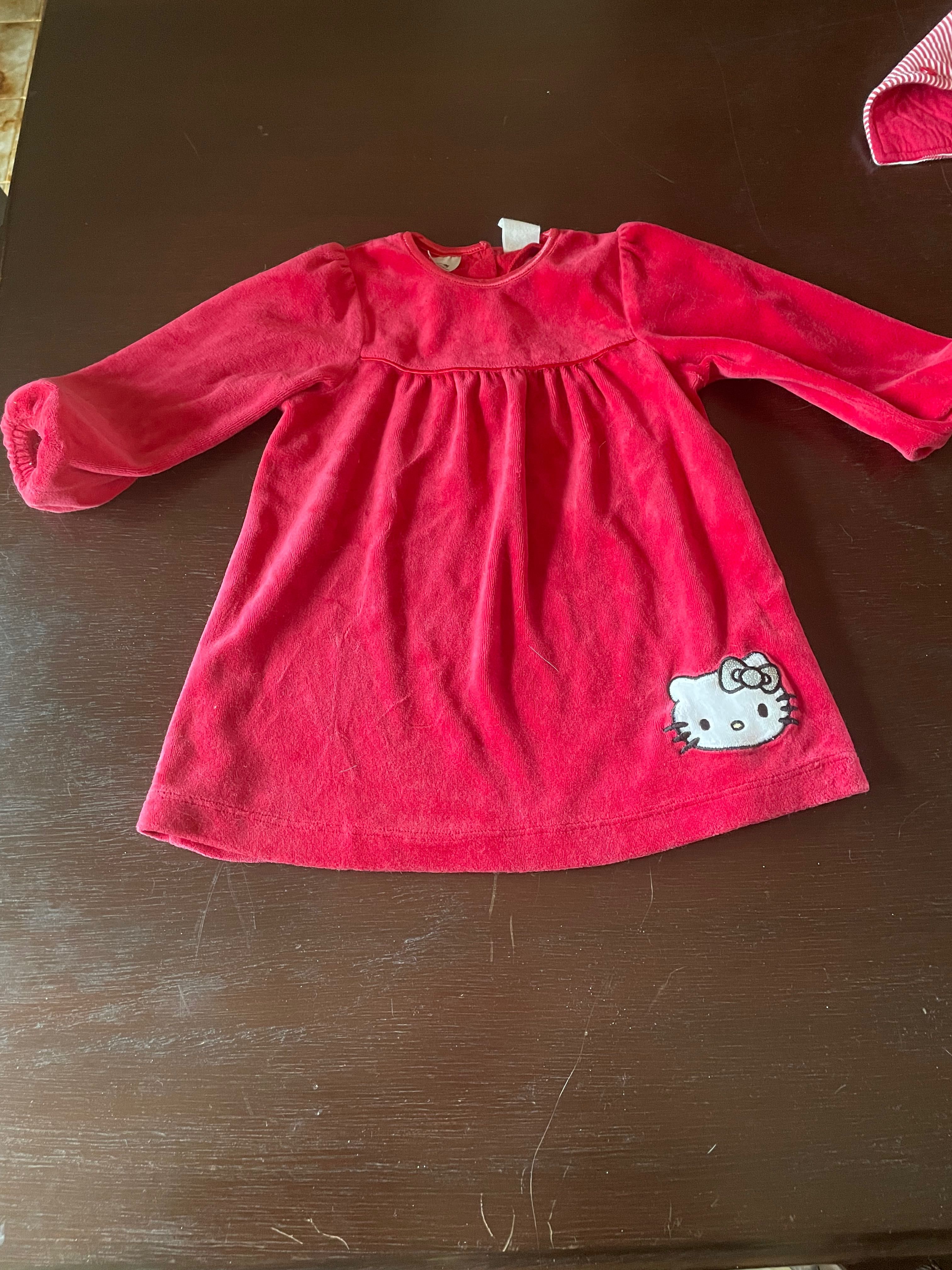 Vestido de veludo vermelho Hello Kitty