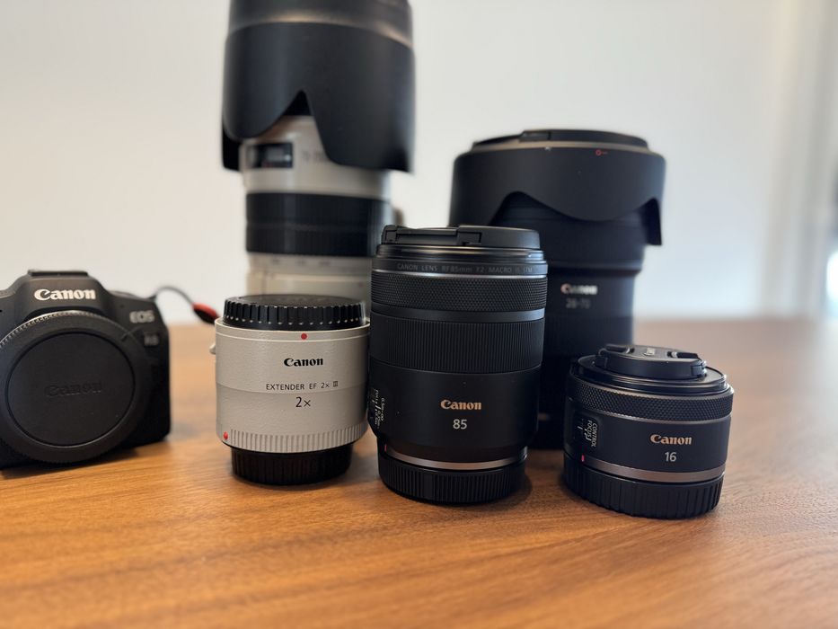 Canon R8 + Canon 28-70 + Canon 70-200 etc