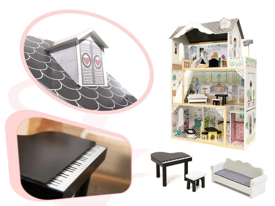 Domek dla lalek XXL 122cm. LED + Mebelki.