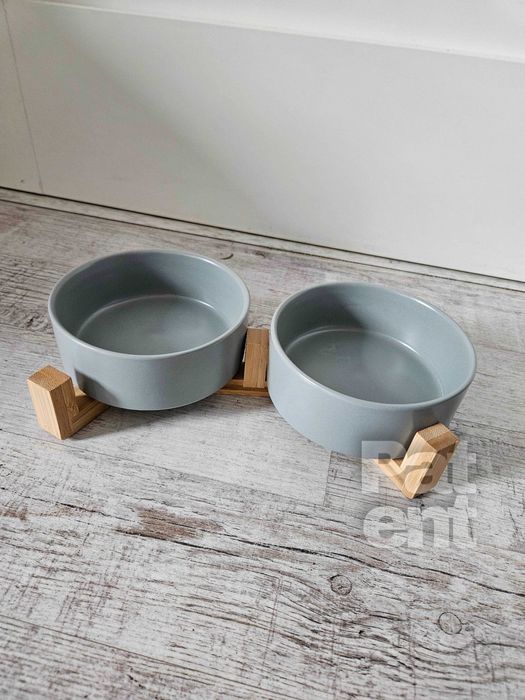 Miski ceramiczne dla psa kota zestaw 2 sztuki x 400 ml szare