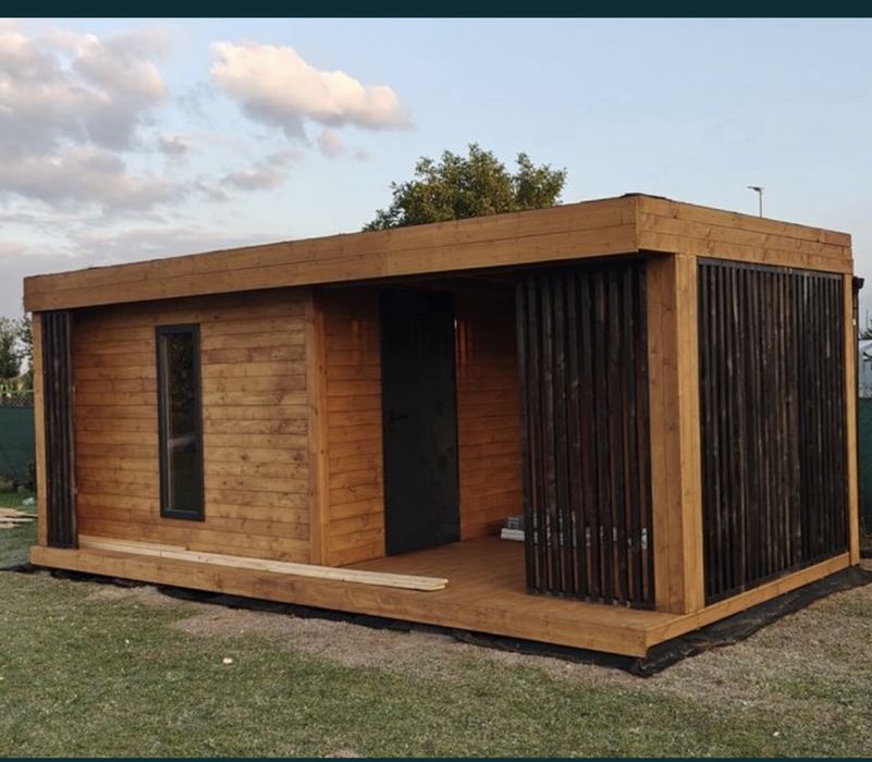 Nowoczesny domek ogrodowy z altaną.GRTIS Lamela.