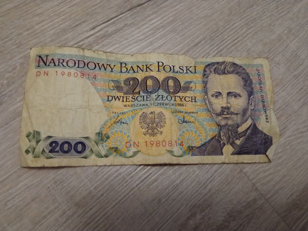 Banknot 200 zł . Jarosław Dąbrowski  1986 r.