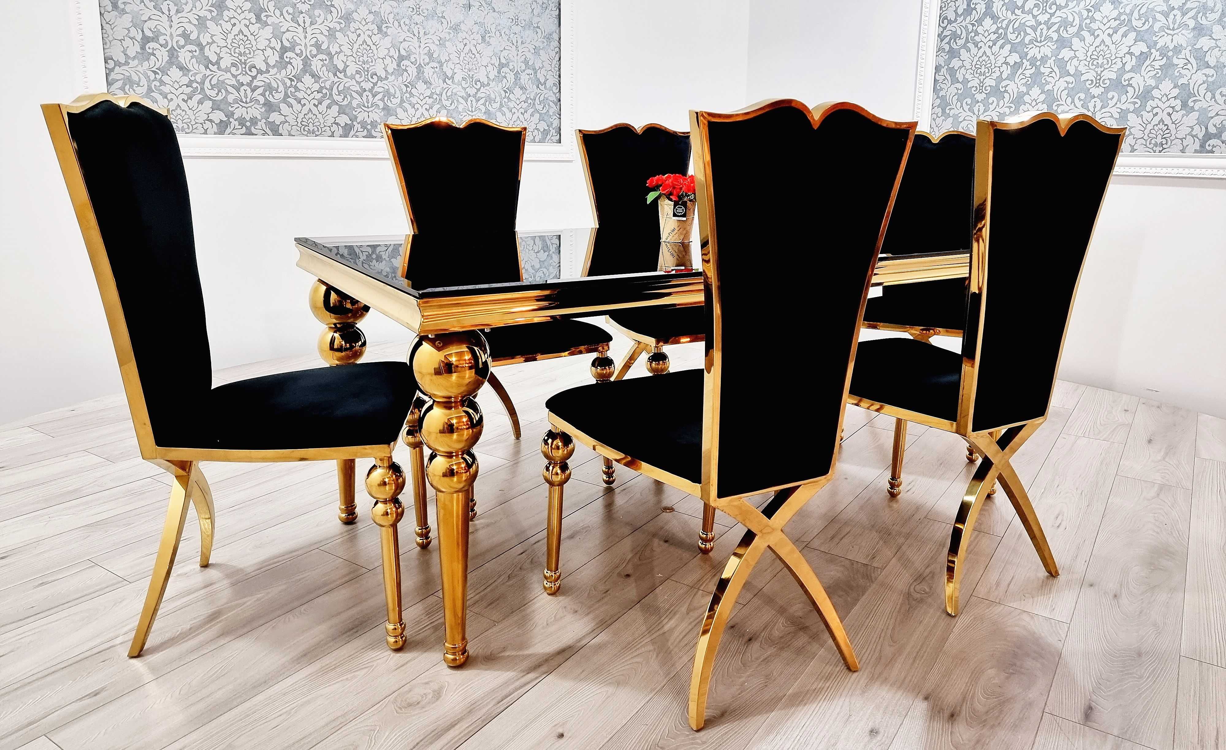 Stół + 6 krzeseł GLAMOUR Jadalnia PRINCESSA GOLD Glamour