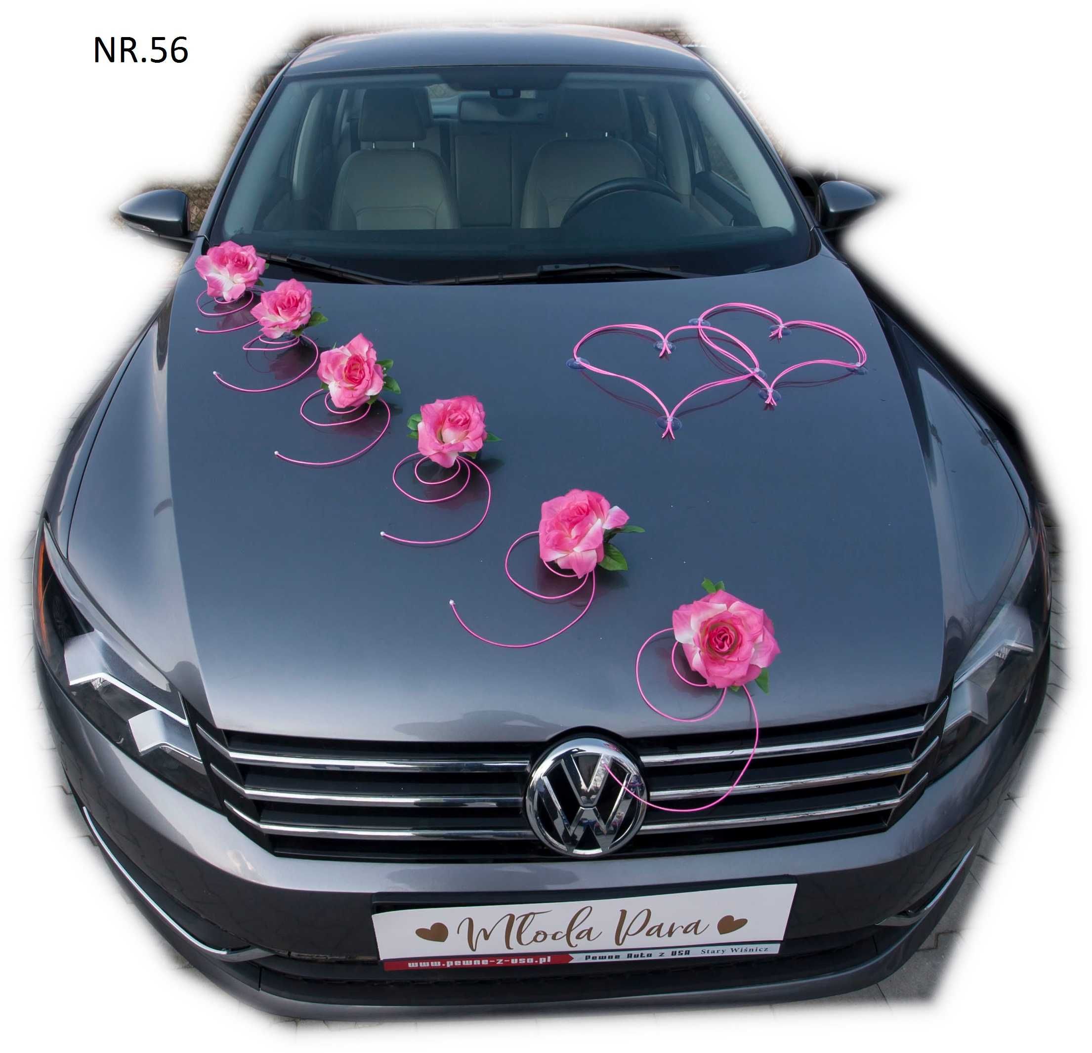 Dekoracja samochodu ozdoba na auto do ślubu różowa wzór 056