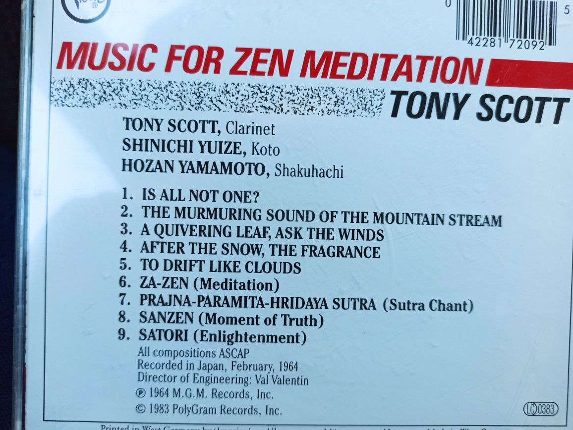 Music For Zen Meditation

first new-age record. Tony Scott klarnet