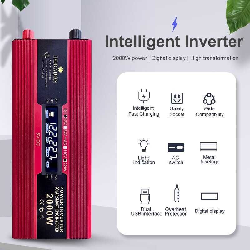 (NOVO) • Inversor 12V - 220V • 2000W • DC/AC • ONDA PURA • 2 x USB 5V