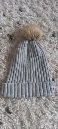 H&M czapka szara z pomponem zimowa 92