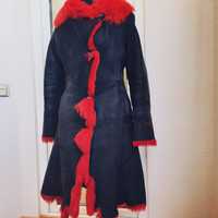 Дубленка пальто женское зимнее на овчине с вышивкой ручной 46р. Италия