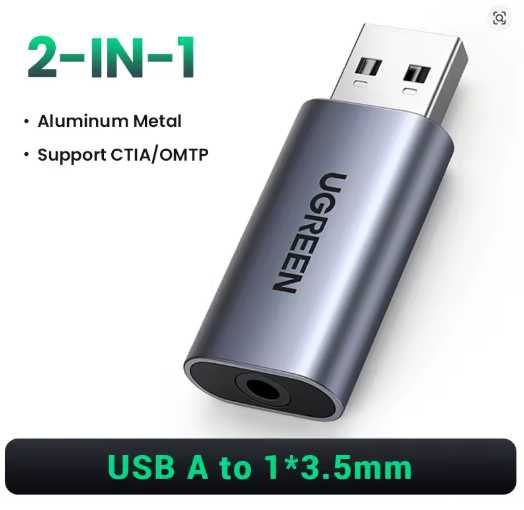 Зовнішня звукова карта Ugreen 2-in-1 USB to 3.5mm