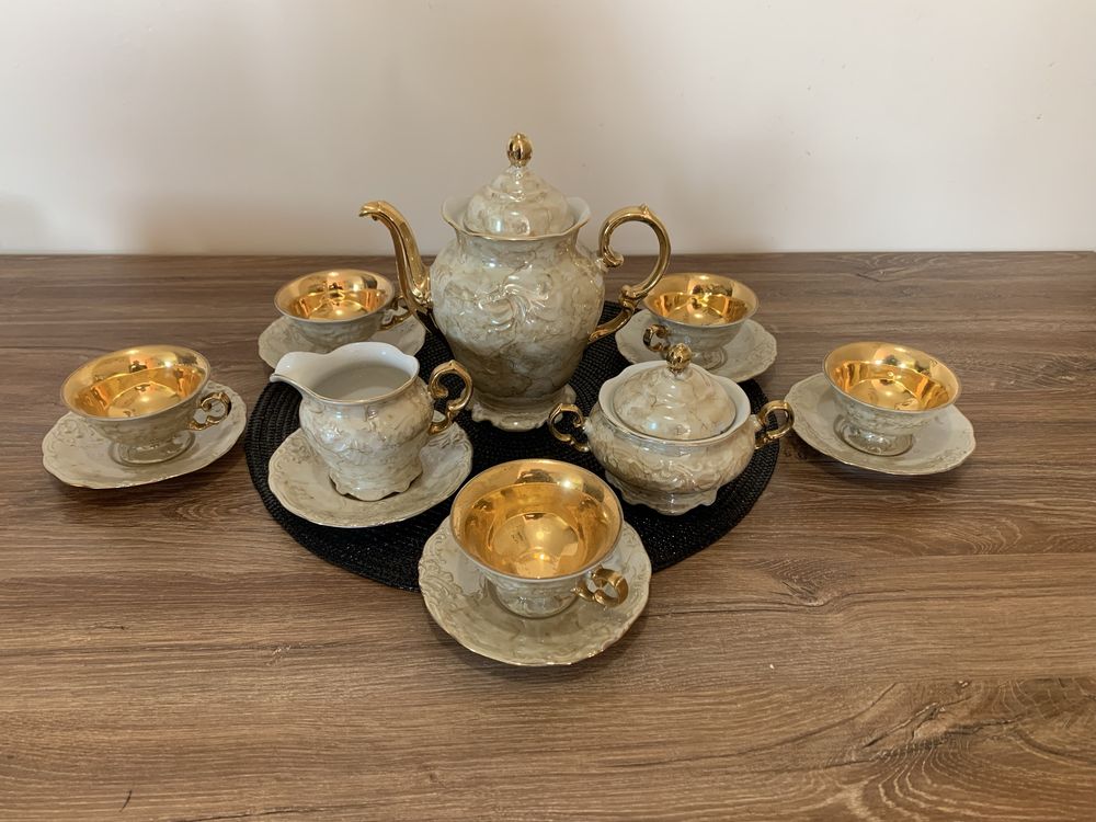 Porcelanowy zestaw kawowy pozłacany Vintage