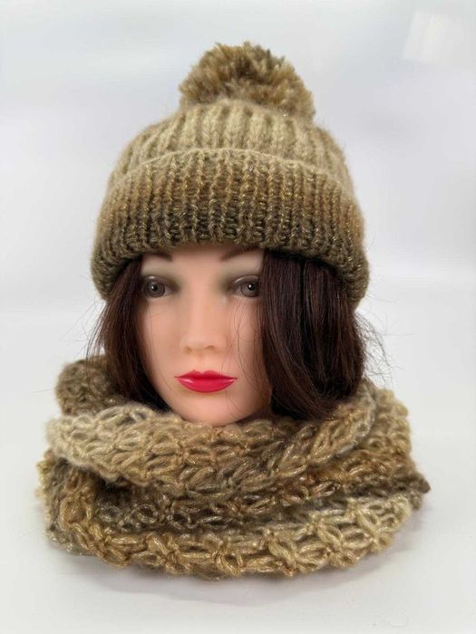 Ręcznie robiona: Ciepła Czapka + Komin! Rękodzieło. * Komplet