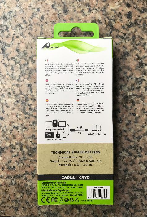 Cabo carregador Micro USB - Fast Charging 2.4Amp -Cabo revestido -Novo