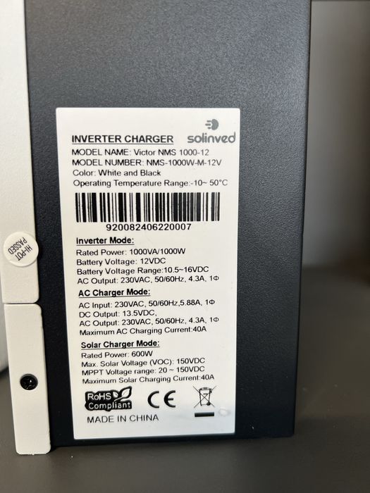 сонячний інвертор Solinved NMS-1000-12 12V 1kW гібридний