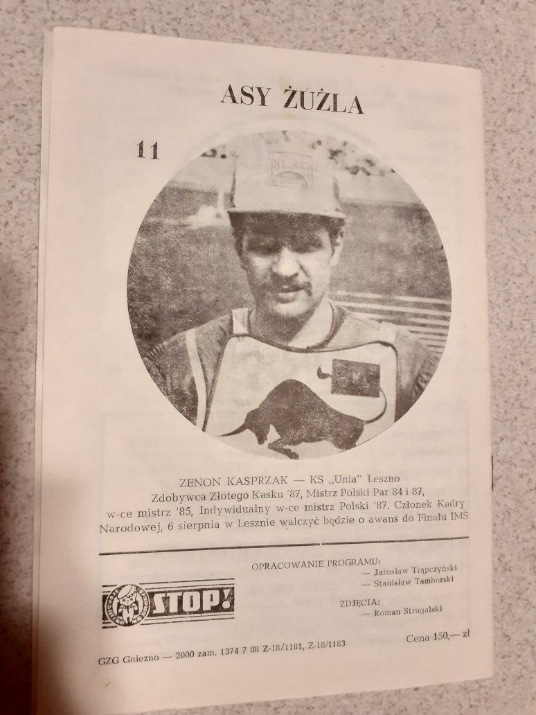 Program żużlowy Gniezno 1988r-Turniej Na Fundusz Gloria Victis