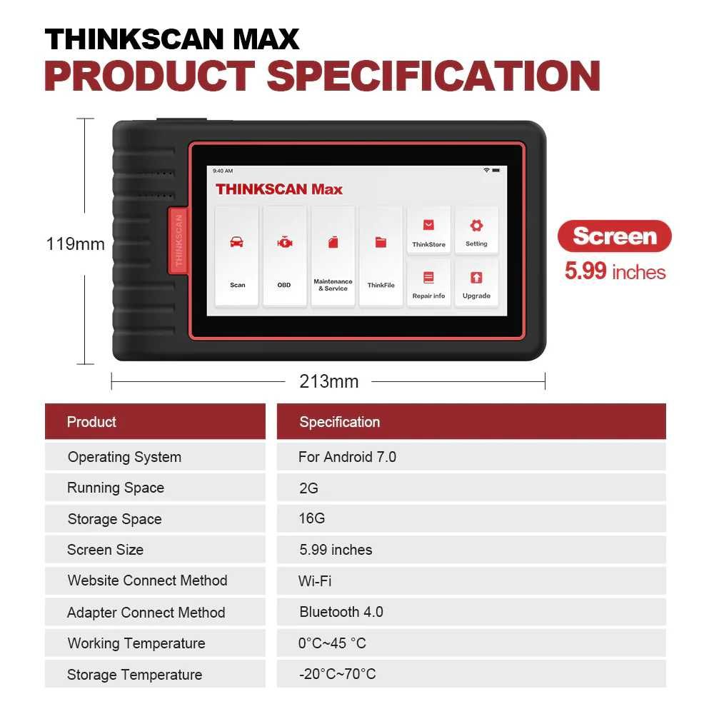 Автосканер Thinkcar Thinkscan max, безстрокові оновлення, 28 сервісів