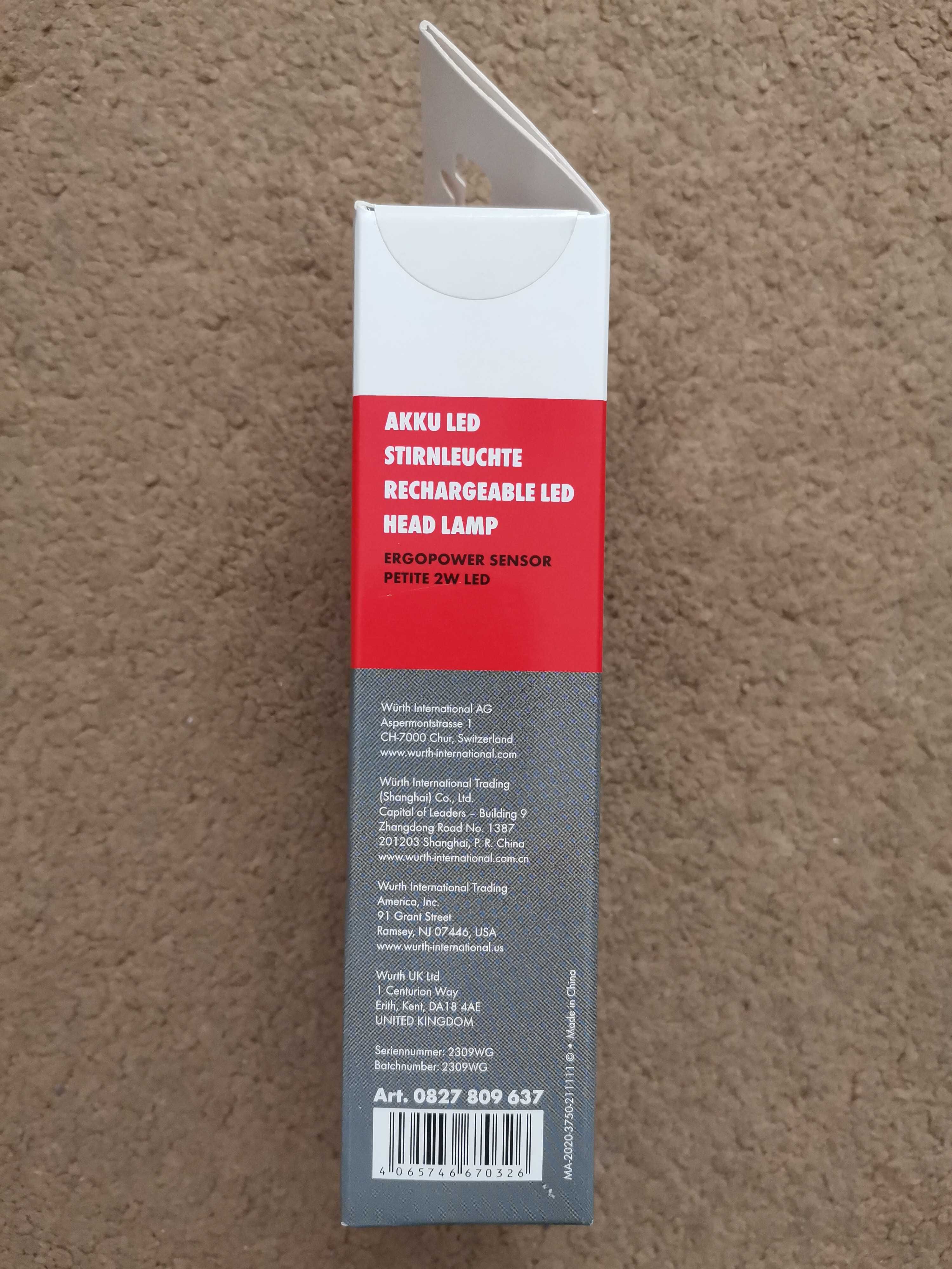 WURTH Akumulatorowa latarka czołowa LED 200LM 5V 2W NOWA !!!