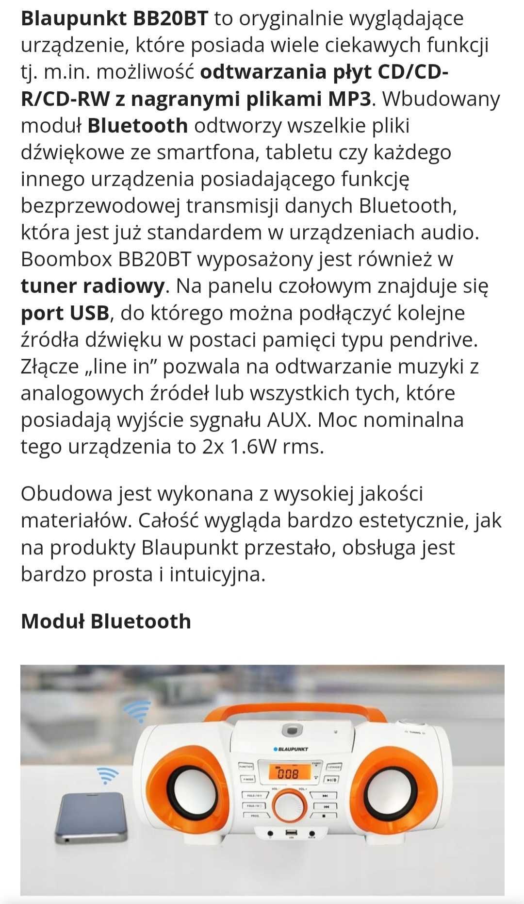 Radio sieciowo bateryjne FM Blaupunkt BB20BT