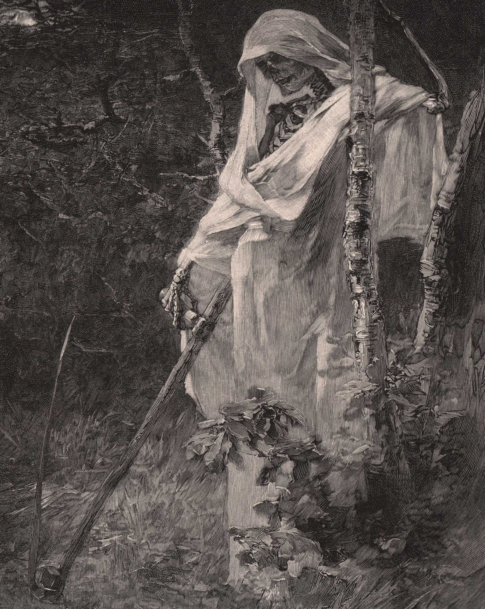 Lhermitte: Śmierć i drwal. Drzeworyt ilustracyjny 1894 r. autentyk