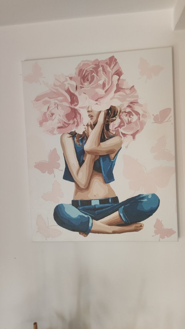 Pomalowany obraz po numerach Kobieta i kwiaty