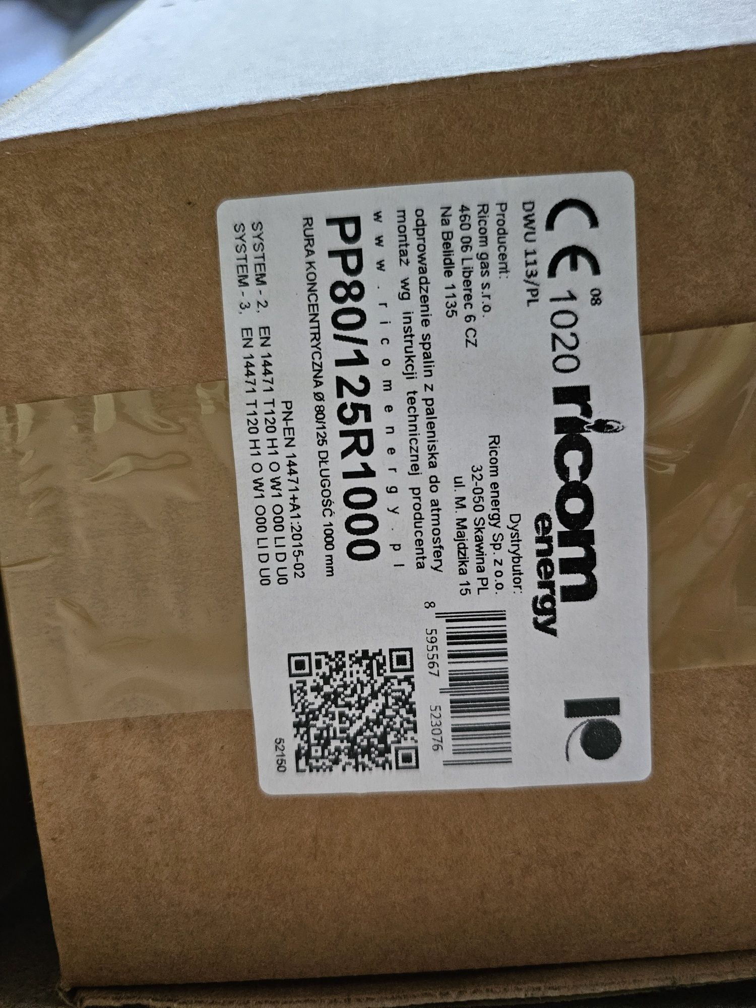 RICOM rury kominowe PP 80/125 R1000 - jak nowe