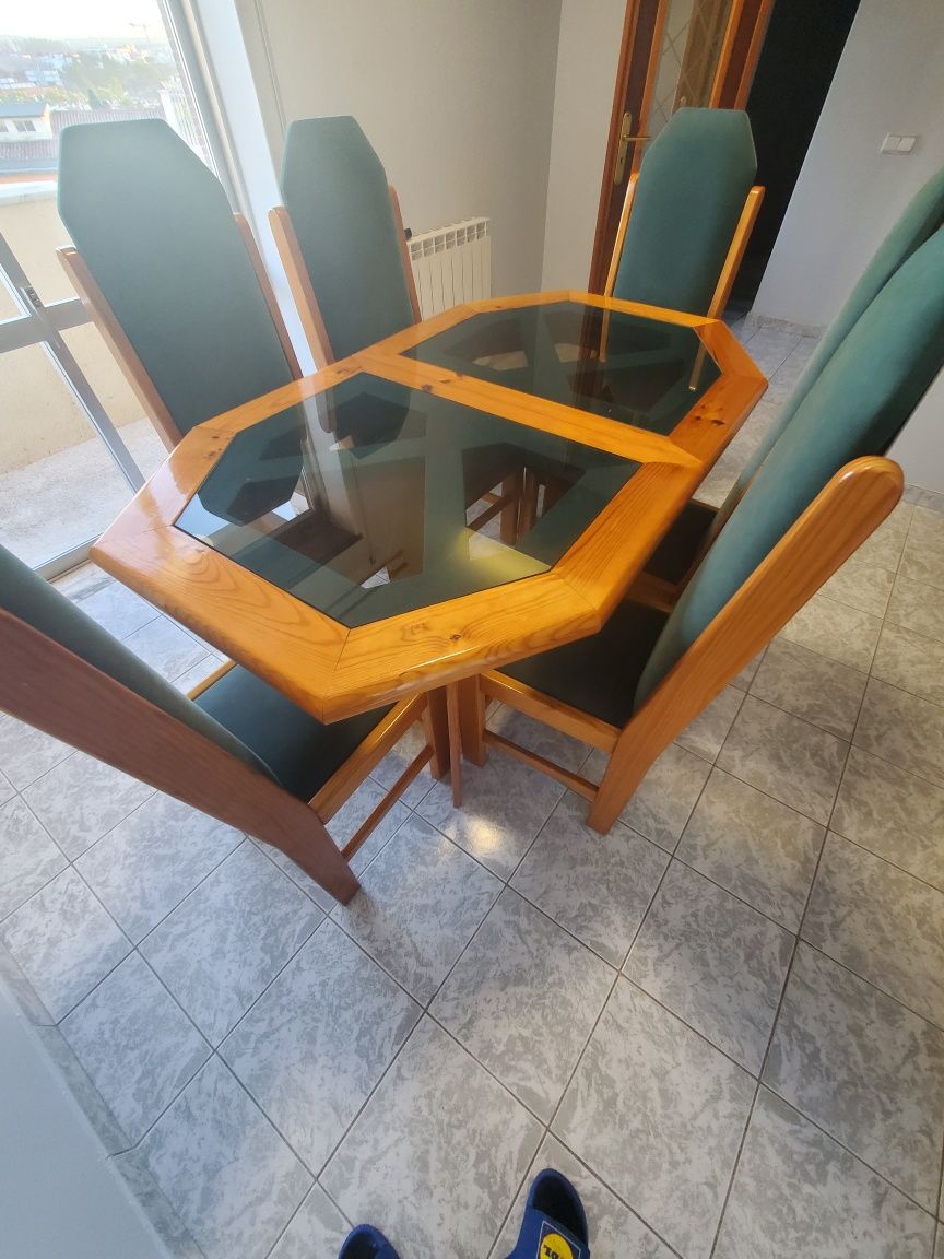 Mesa jantar extensível com 6 cadeiras