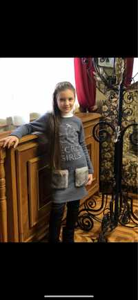 Теплое детское платье на девочку 9-10 лет 134-140