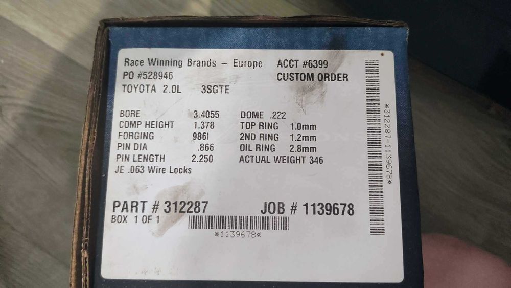 Tłoki 3s-ge JE PISTONS 11.0:1 +0.50 86,5mm toyota MR2 SW20, Celica
