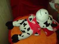 игрушка 27см бычок бык спит на подушке мычит белая пятнистая корова