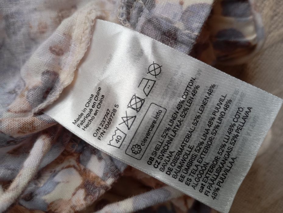 H&M XS-S LINEN BLEND lniany top bluzka z wiązaniem kwiaty kwiatuszki