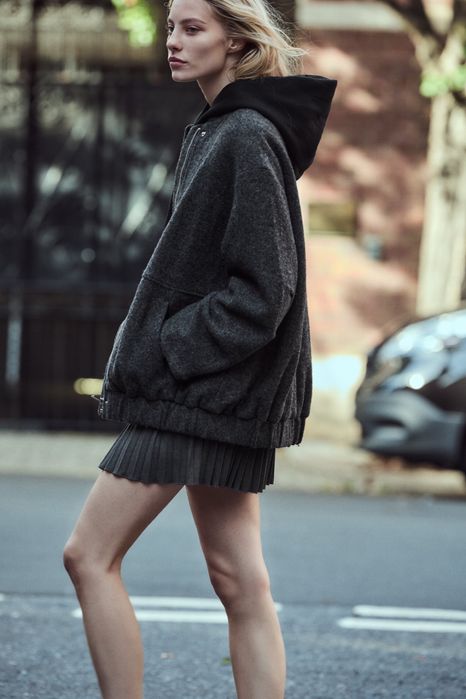 Оверсайз бомбер із шерсті, куртка, пальто zara, розмір м