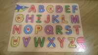 edukacyjna drewniana kolorowa układanka literki puzzle alfabet