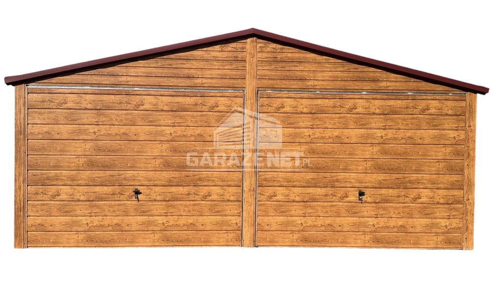 GARAŻ BLASZANY 6X6M 2X Brama Uchylna Okno Drewnopodobny Dwuspad Gb436