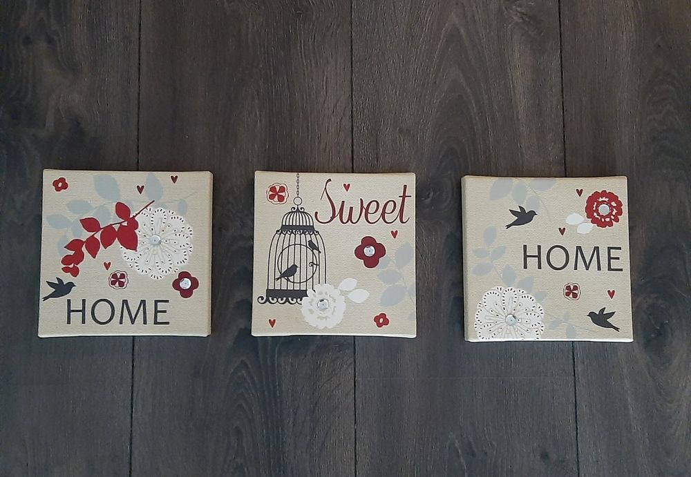 Obrazki na ścianę home sweet home tryptyk dekoracja ścienna