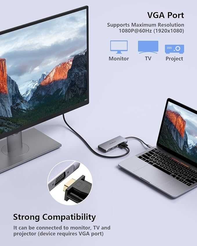 HUB 9w1USB-C Adapter HDMI *2 VGA  USB 3.0 *3  usb-c  sd USB-C