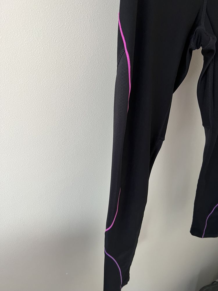 Treningowe legginsy czarne różowe na siłownię fitness wf z r. M