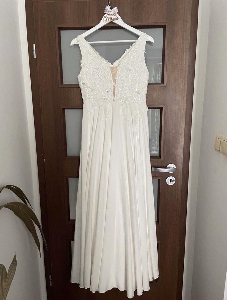 Sukienka suknia ślubna muślinowa rozmiar 38 M ecru zwiewna boho
