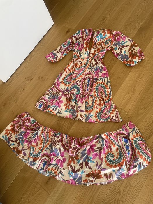 Sukienka boho kolorowa we wzory Zara nowa 38 M z falbanką węzłem