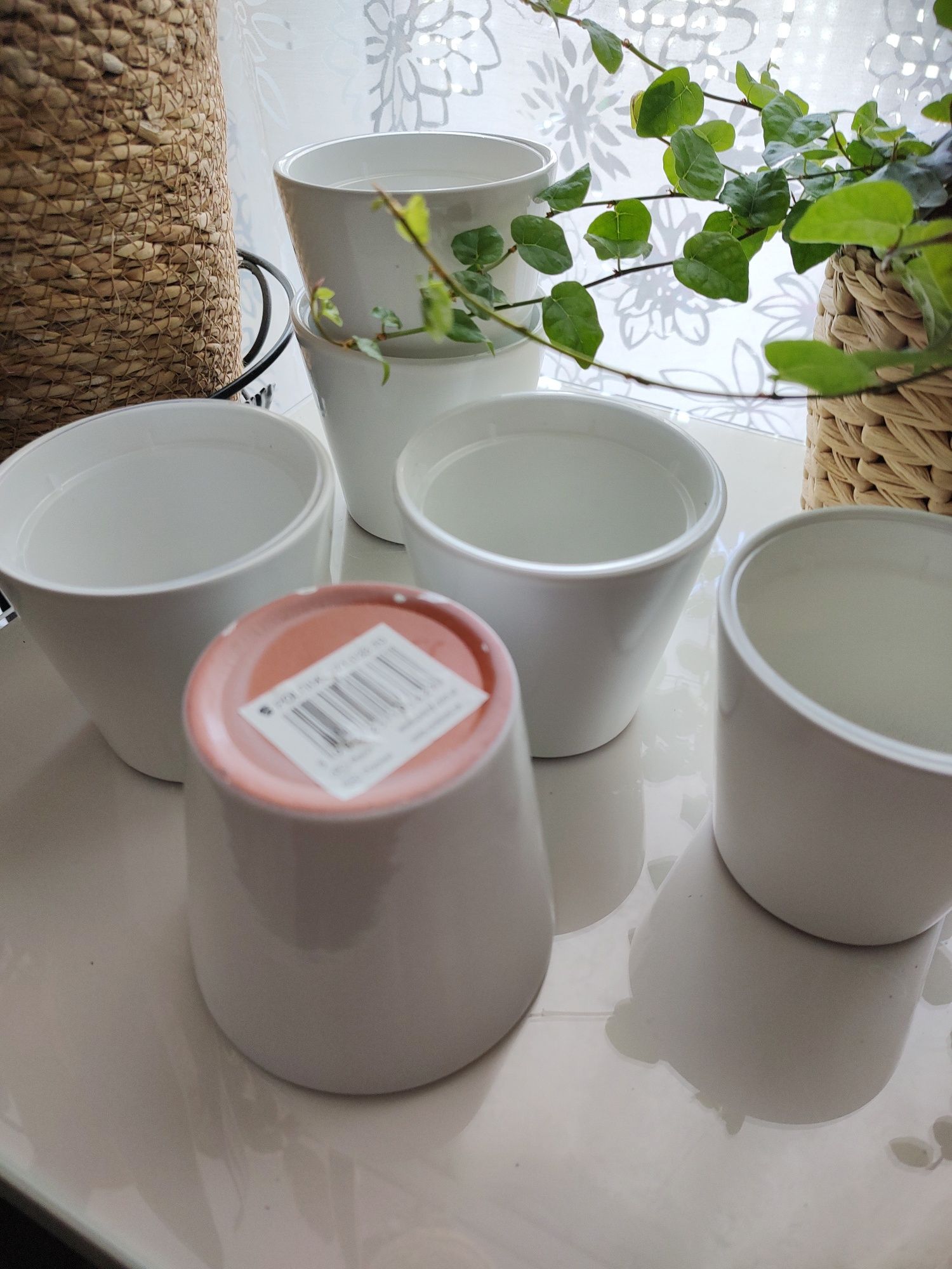 9x doniczka osłonka Polnix ceramiczna mała na kaktusy z wkładem plasti